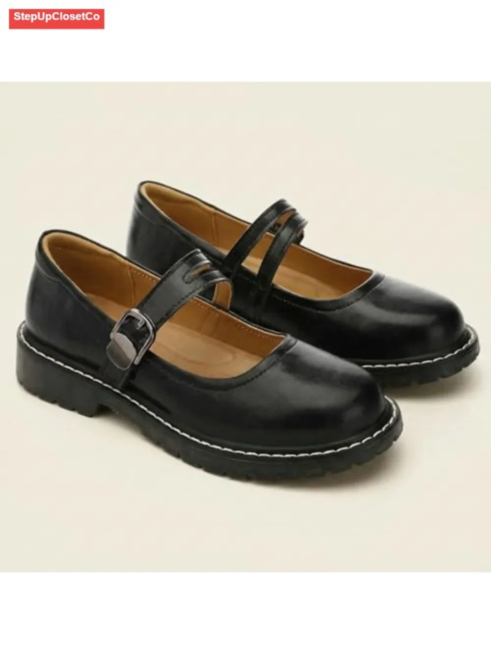Mary Jane Flats Women Leather Oxfords Non Slip Hook Loop Memory Foam Comfort